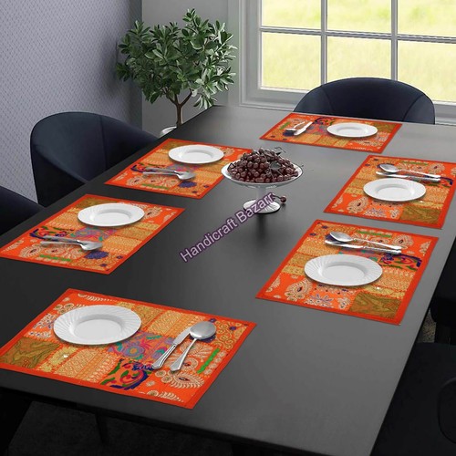 Embroidery Dining Table Mat Patchwork Table Cover Khambadiya Runner Cushion Cove - Picture 3 of 7