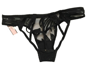 Victorias Secret Black Cheekini Panties XS Floral Applique Very Sexy Cage Back