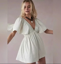 78 NWT Free People La La Romper One Piece Knit Jumpsuit Plaster Medium