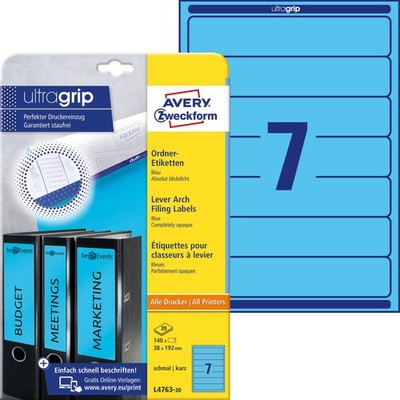 Avery Zweckform L4763 Folder Labels A4   Spine Labels   192 x 38 mm 20 Sheets Bl