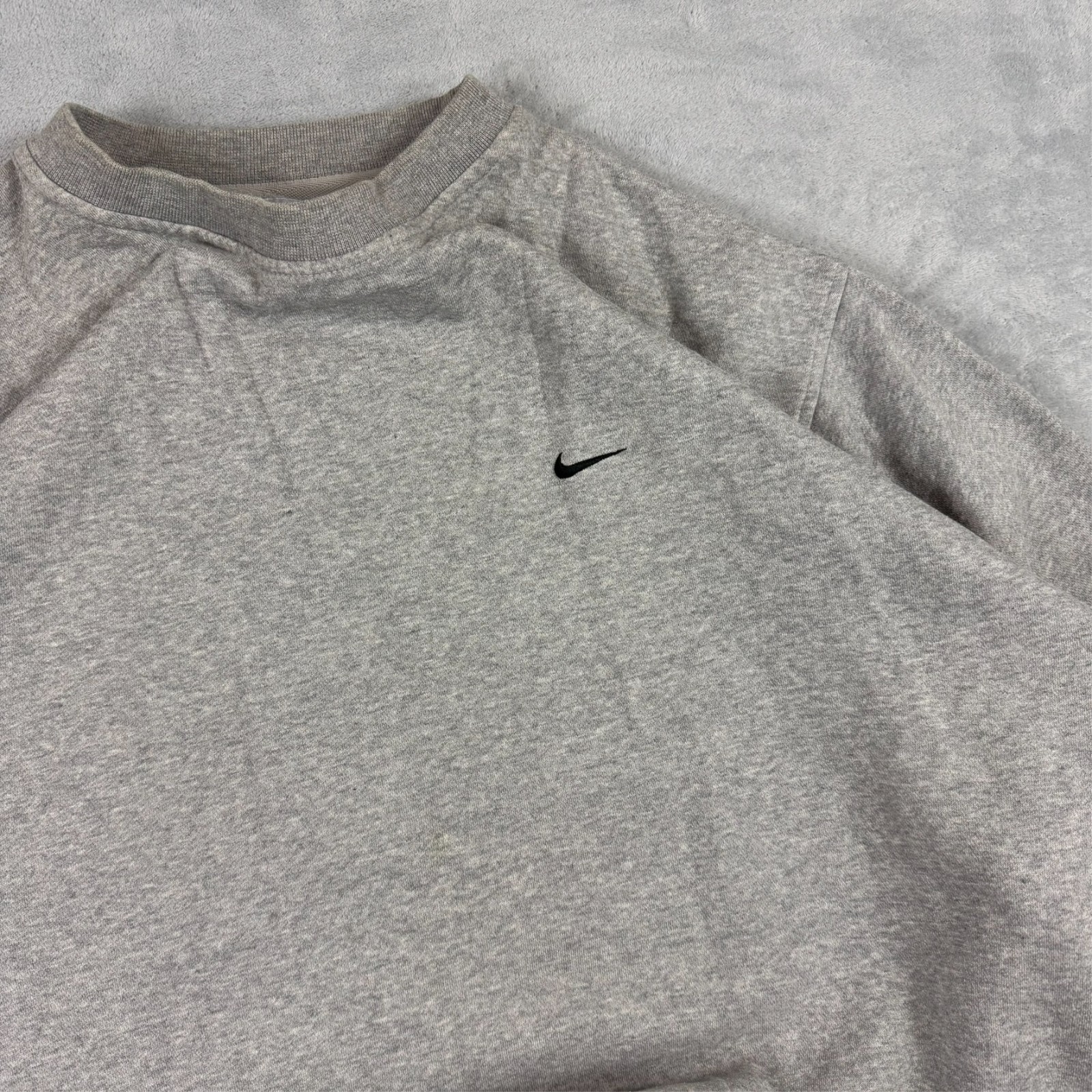Vintage Nike 2000's Y2K Grey Mini Swoosh Oversized Sz Large Pullover Sweatshirt image 5