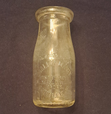 Vintage Quality Dairy Danville Clear Glass 1 Pint Milk Bottle