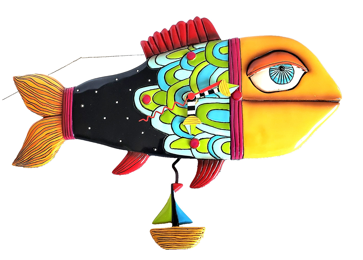 Allen Designs Sale Away Fishy Pendulum Wall Clock Hard to Find 13.5"