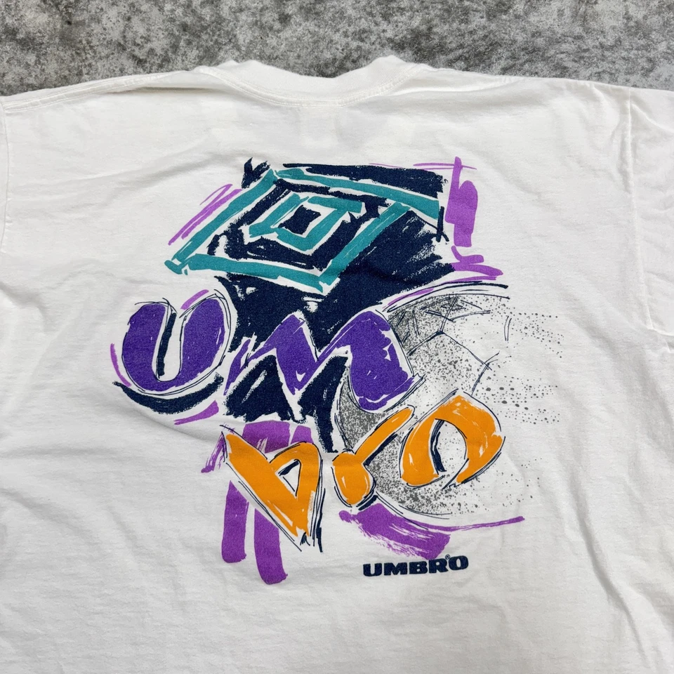Vintage Umbro Shirt Mens XL White Soccer Graphic Made USA 90s Streetwear - Image 3 of 4