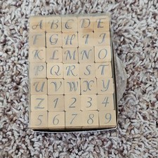 Wood Rubber Stamps Set Alphabet Numbers Uppercase Letters Craft Lot