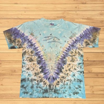 vintage liquid blue ocean t shirt whale dolphin tie dye
