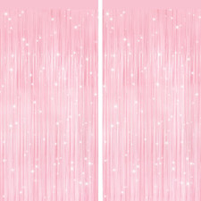 2 Pack Pastel Pink Metallic Tinsel Foil Fringe Curtains, Door Streamers Photo Bo