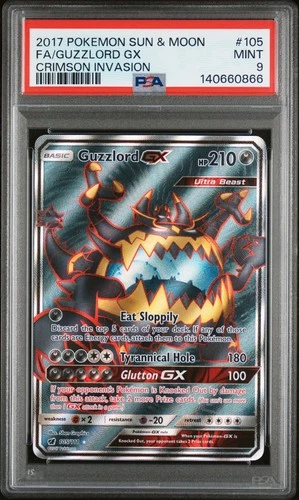 2017 POKEMON SUN & MOON CRIMSON INVASION #105 FULL ART/GUZZLORD GX PSA 9