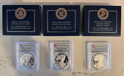#ad #ad 2025 PR69 Army Navy Marine Proof Silver Eagle 3 Coin Privy Set PCGS FS $699.99