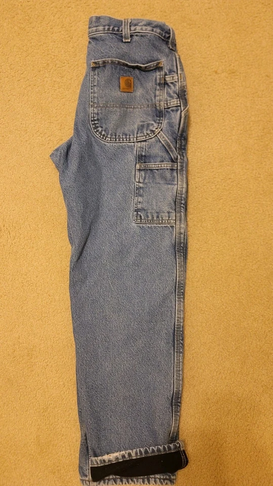 Pantalones de mezclilla vintage Carhartt para hombre 32Wx29L azul forrados de lana ropa de trabajo de carpintero Foto 2 de 4