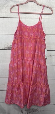 j.marie Pink Floral Tiered Midi Sundress Spaghetti Strap Button Front M
