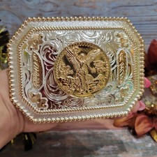 Centenario Cowboy Belt Buckle Western Hebilla Rodeo Silver Rosetone Coin