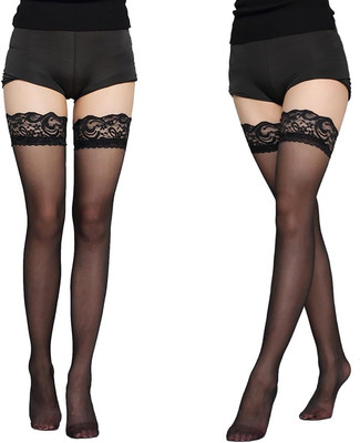 Damen halterlose Strümpfe mit Spitze und Stay-up Funktion, 2er Pack