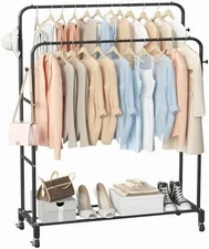 Clothing Garment Rack with Wheels Rolling Heavy Duty Capacity Collapsible