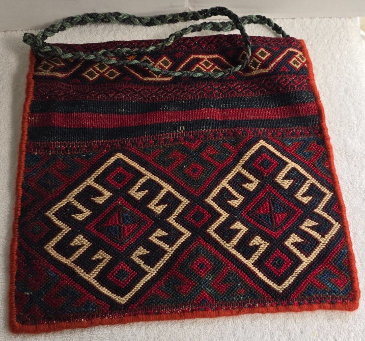 HAND WOVEN TURKISH KILIM CANTA ANATOLIA WOOL BAG SACK TURKEY EGENET 13.5" X 14"