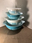 vintage Pyrex Amish Butterprint Cinderella Mixing nesting bowls Turquise set of