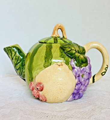 Vintage Watermelon Fruit Theme Teapot Ceramic 6 H x 9 W Whimsical