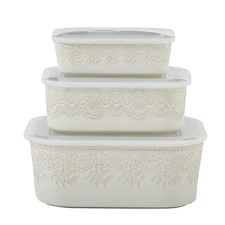 The Pioneer Woman Vintage Lace 6-Piece Nesting Baker Set with Lids, Linen