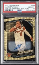 2024 PANINI PRIZM BLACK AUTO-GOLD VINYL FOTL #160 JALEN BRUNSON 5/5 PSA 10