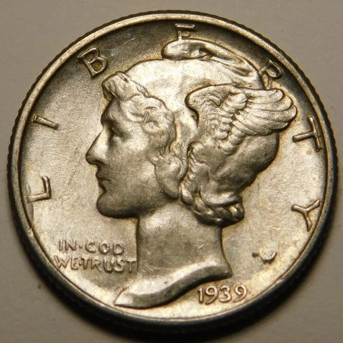 1939 P Mercury Dime AU-BU Actual Coin Pictured- Not Cleaned, Polished or Dipped