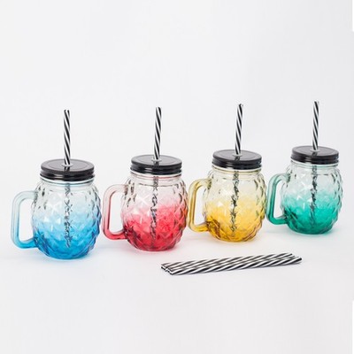 Trinkgläser Henkelgläser Glasbecher Ananas Gläser mit Deckel Strohhalm 4er Set