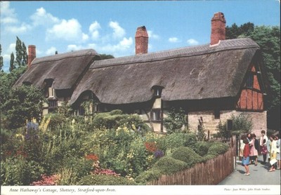 John Hinde Anne Hathaways Cottage erschrottert Stratford-upon-Avon Postkarte