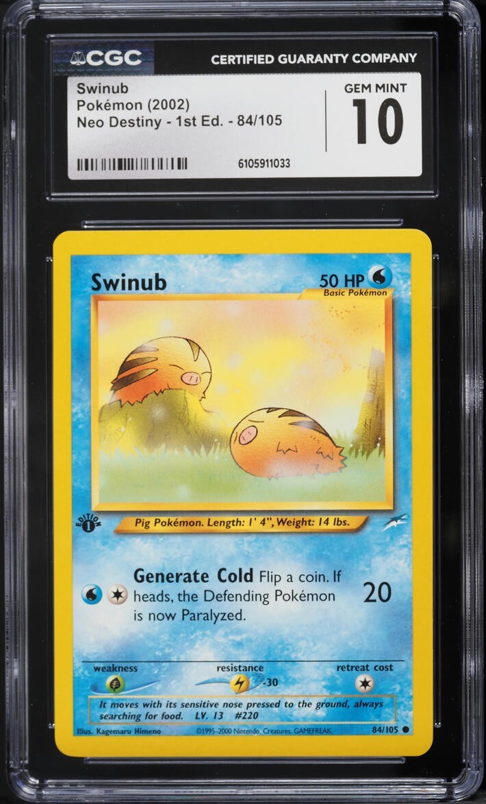 CGC 10 GEM MINT Swinub 2002 Neo Destiny 1st Edition 84/105 Pokemon Card