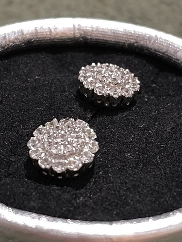 boucles d' oreilles or 18 carats large studs earrings white gold sparkling - 第 5/6 張圖片