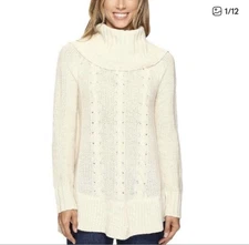 Smartwool Crestone Tunic Cowl Neck Sweater Cable Knit Cream Size Small