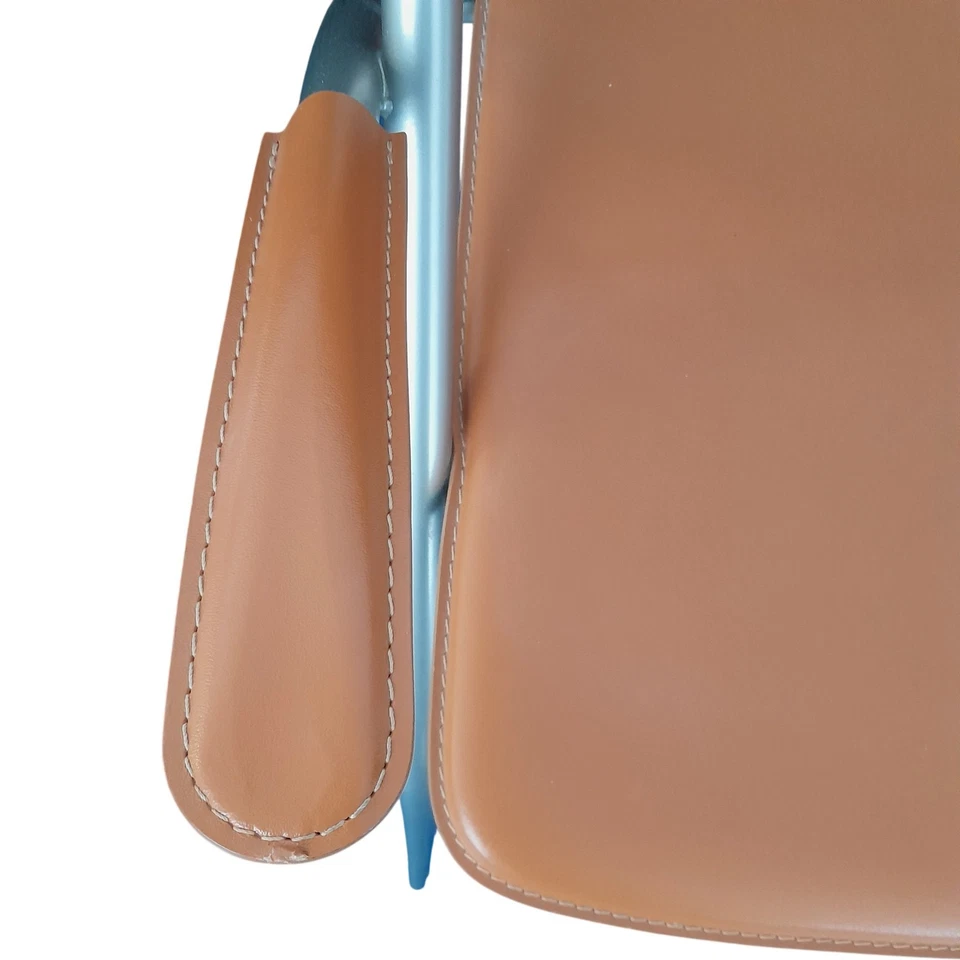 Calligaris Dining Chairs Pair Brown Faux Leather Steel Frame Vintage Italy PPWH - Image 4 of 4