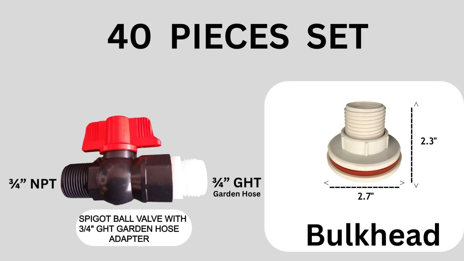 Spigot Ball Valve For Rain Barrel and 3/4 Bulkhead Combination - 40 ITEMS
Opens in a new window or t
