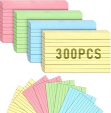 300 Count Colored Index Cards, 3x5 Inches Flash Cards, Lined Notecards Ruled