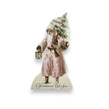 Bethany Lowe Vintage Woodland Santa Carrying Tree 'Christmas Wishes' Dummy Board