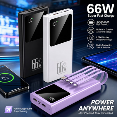 Power Bank 66W 40000mAh Charging Portable External Battery Backup For Cell Phone