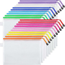 20 Pack 10 Colors Zipper Mesh Document Pouch, Letter Size/A4 Size, Plastic Water