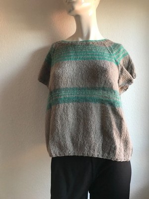 *Handgemacht* Pullover kurzarm Gr. 44/46, taupè, NEU, waschbar UNIKAT mit Mohair