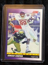 1991 Score Rookie Adrian Cooper Oklahoma Sooners #587 Tight End Trading Card. rookie card picture
