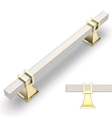 Amerdeco 10 Pack Brushed Satin Nickel and Gold Cabinet Pulls 5 Inch(128mm) Hole