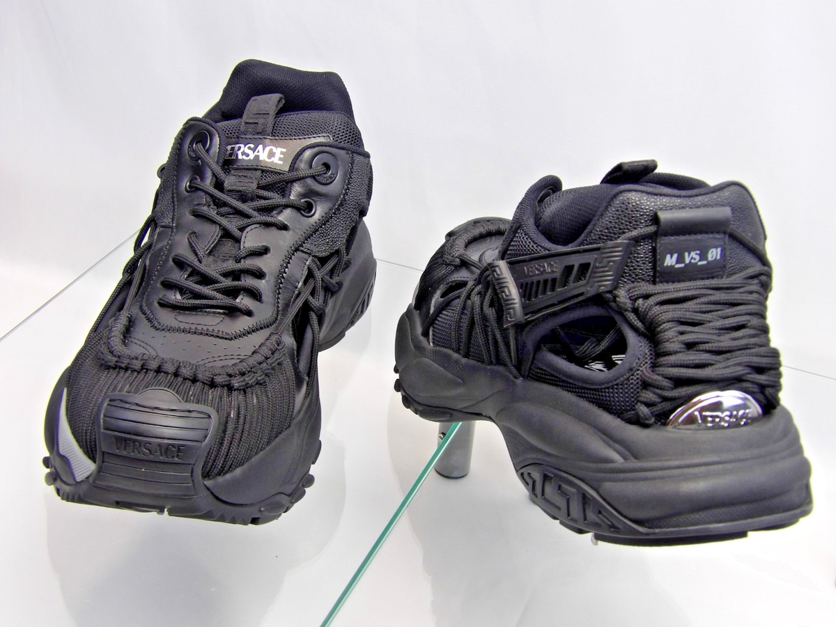 VERSACE MERCURY BLACK LEATHER SCI FI PLATFORM SNEAKERS 48 15 ITALY
