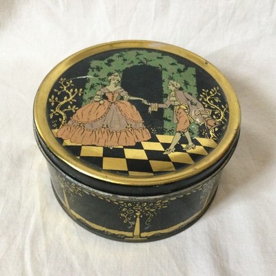 Vintage Round Tin Metal Package Corp New York Metalware Victorian Style Detail