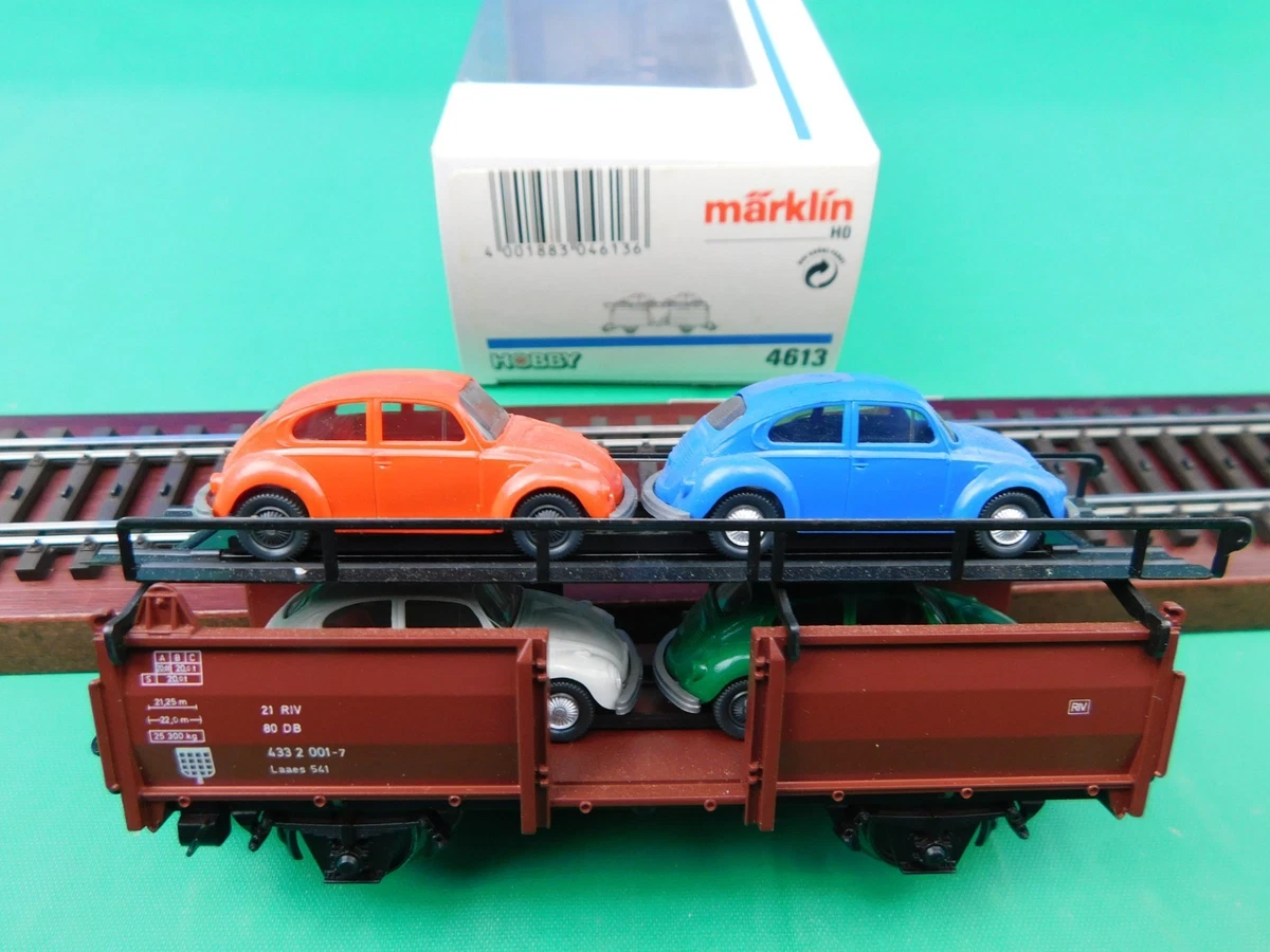Märklin 4233 DB Autotransportwagen DDm 915 hellblau Ep.4 m. 8 Herpa PKW