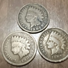Indian Head cent lot Of 3 - 1905,1906,1907 Free Shipping Now
