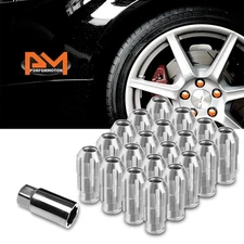 M12X1.5 Silver JDM Open End Bulge Spline Wheel Lug Nuts+Lock Key 24mmx50mm 20Pc
