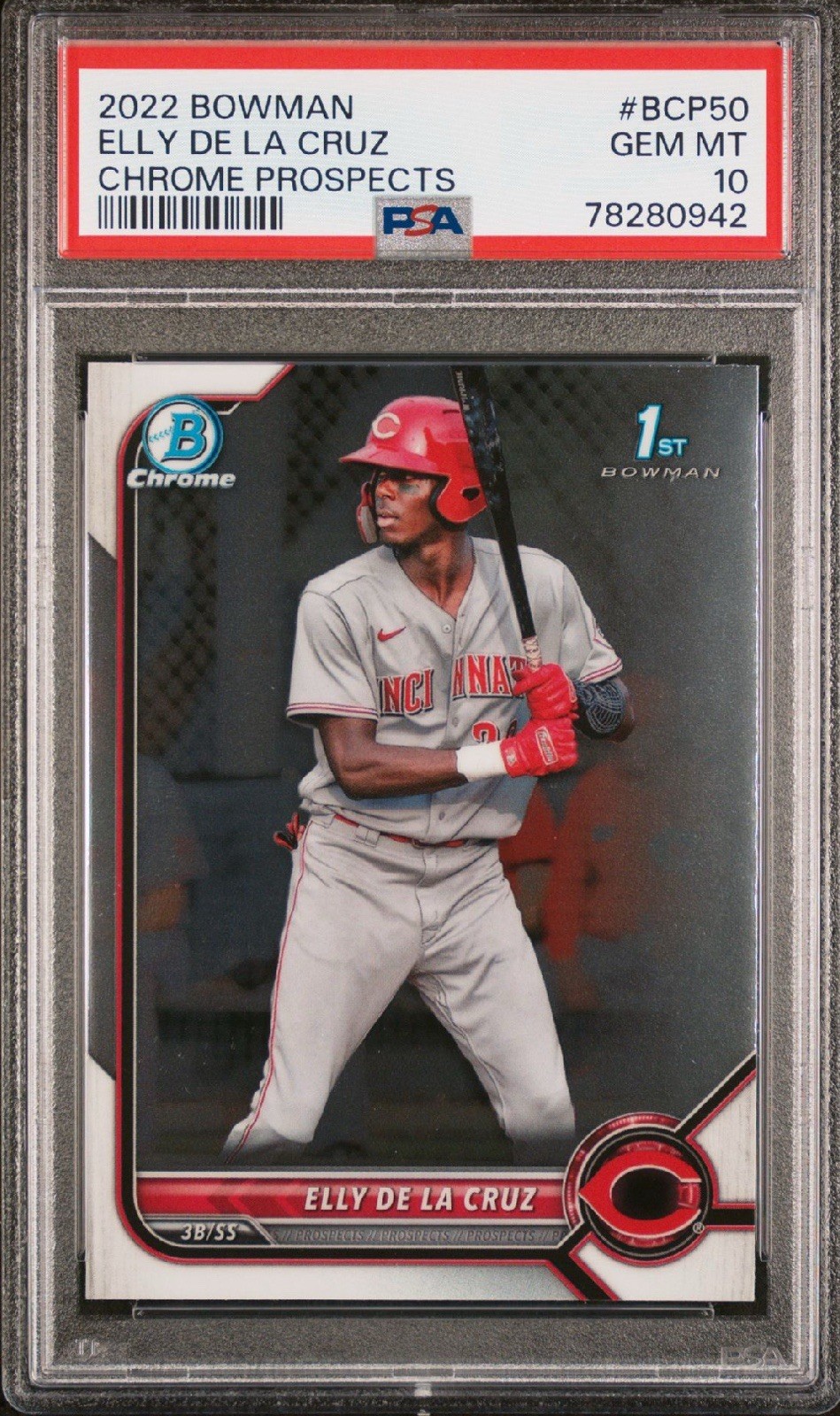 2022 Bowman Chrome Elly De LA Cruz #BCP-50 Reds PSA 10 GEM MINT view 1