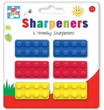 6 X Brick Pencil Sharpener - Novelty School Fun Stationery Party Bag Filler     