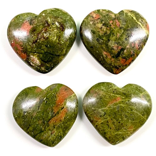 4 Pcs Natural Unakite Jasper 31-34mm Huge Heart Shape Loose Cabochon Gemstones
