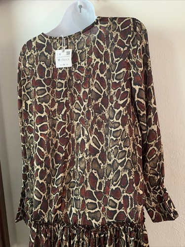 ZARA Women's M Dropwaist Ruffle Animal Print Red Black Mini Tunic Dress new - Picture 7 of 9