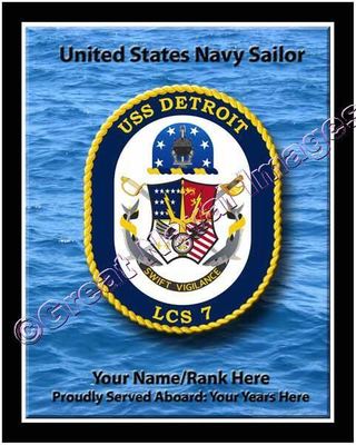 USS Detroit LCS 7 Personalized Ship Crest Print on Canvas 2D Effect