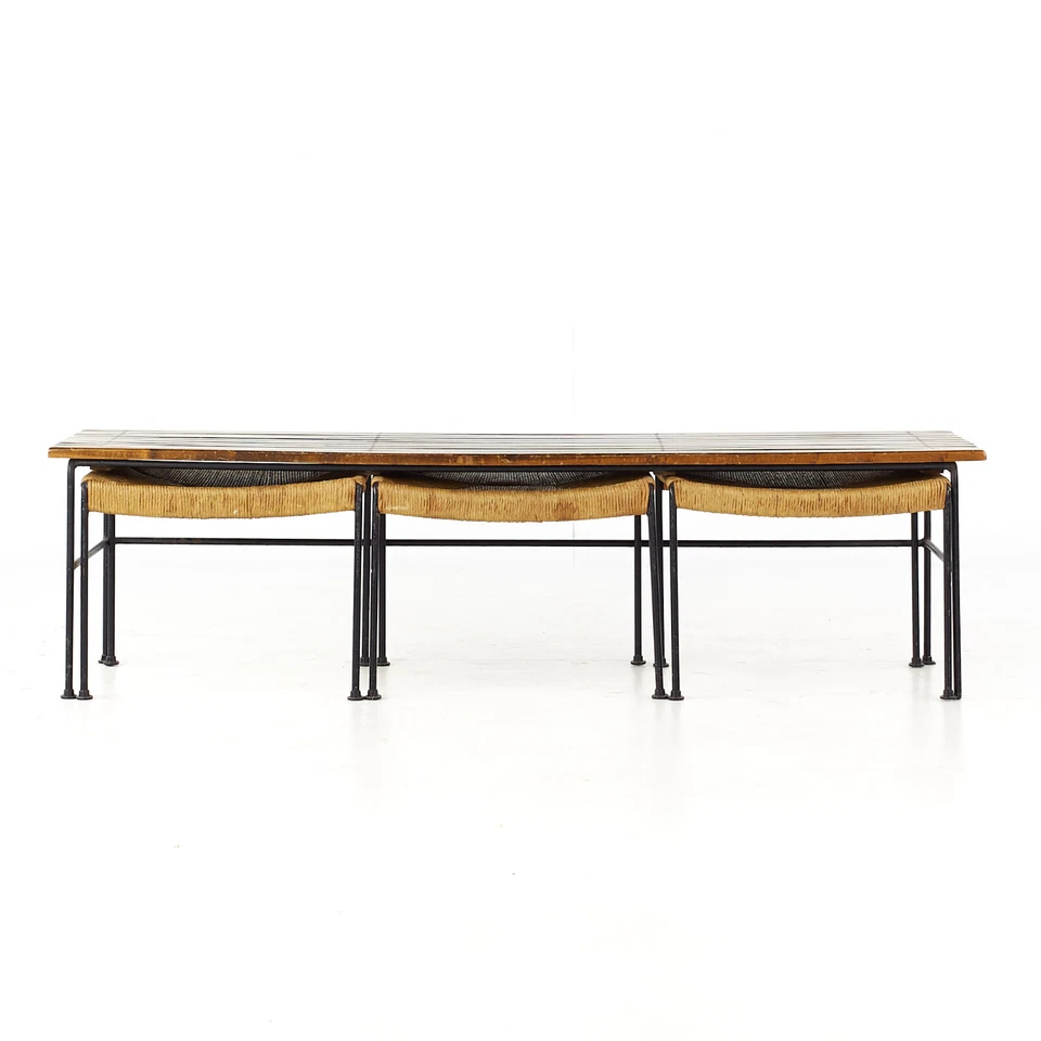 Arthur Umanoff for Raymor Mid Century Iron Bench with Nesting Stools - Image 2 of 4