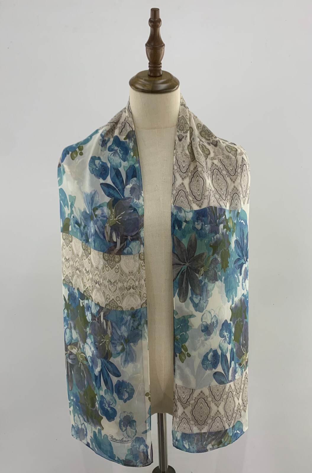 Vintage Borsalino Silk Scarf Floral Pattern Stole Muffler Wrap